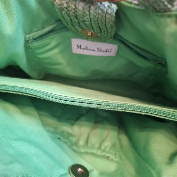 Madison studio Kelley Green straw bamboo clutch purse bag - Picture 2 of 4